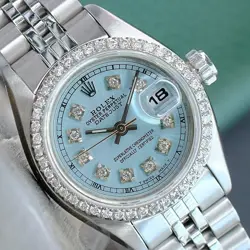 ROLEX DATEJUST  WOMENS WATCH ICE BLUE DIAL DIAMOND-SAPPHIRE BEZEL JUBILEE 26MM