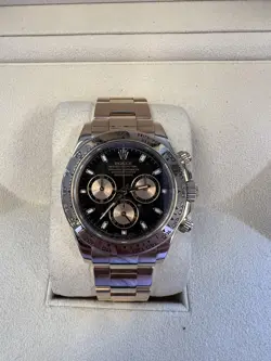 ROLEX DAYTONA MINT ROSE BLACK DIAL BOX PAPERS AND SERVICE CARD