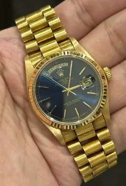 1978 ROLEX DAY DATE 36 BLUE DIAL  REF. 18038 AUTOMATIC 36MM GOLD 18K VINTAGE
