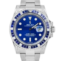 MINT ROLEX SUBMARINER DATE BLUE DIAMOND SAPPHIRE STAINLESS STEEL 40MM 116610