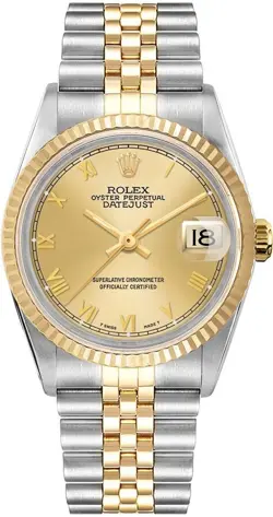 ROLEX DATEJUST 36MM CHAMPAGNE ROMAN DIAL TWO-TONE AUTOMATIC LADIES DRESS WATCH