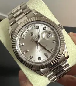 ROLEX DAY-DATE II PRESIDENT WHITE GOLD DIAMOND DIAL 218239 ALL FACTORY ORIGINAL