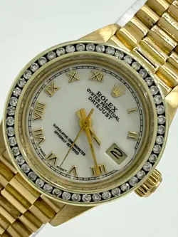 1981 ROLEX DATEJUST 69178 LADIES PRESIDENT 18K GOLD, DIAMOND BEZEL, WHITE DIAL