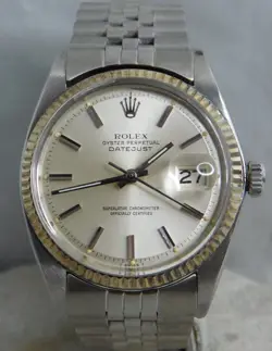 ROLEX DATEJUST 1601 SS 18K SOLID WHITE GOLD BEZEL VINTAGE 1969 MENS WATCH...36MM