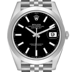 ROLEX DATEJUST 41 BLACK DIAL SMOOTH BEZEL STEEL MENS WATCH 126300 UNWORN