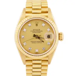 ROLEX DATEJUST PRESIDENT 26MM FACTORY CHAMPAGNE DIAMOND 18K YELLOW GOLD 69178