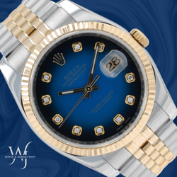 ROLEX DATEJUST 36 W/ CARD BLUE VIGNETTE DIAMOND DIAL FLUTED JUBILEE WATCH 116233