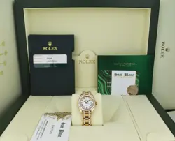 ROLEX 18KT GOLD PEARLMASTER MASTERPIECE WHITE ROMAN DIAL DIAMOND BAND 80298 SANT