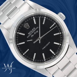 ROLEX AIR-KING 34MM STEEL BLACK INDEX DIAL SMOOTH BEZEL OYSTER BAND 14000