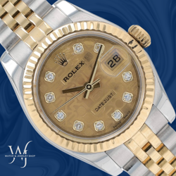 ROLEX DATEJUST 26 W/ CARD CHAMPAGNE JUBILEE DIAMOND DIAL FLUTED JUBILEE WATCH