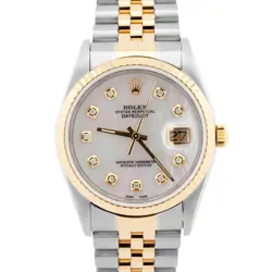 PAPERS ROLEX DATEJUST 36MM MOP DIAMOND TWO-TONE 18K GOLD JUBILEE WATCH 16233 BOX