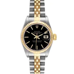 ROLEX DATE STEEL YELLOW GOLD BLACK DIAL LADIES WATCH 69173