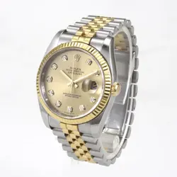 ROLEX DATEJUST 116233 18KT GOLD SS SUNBURST CHAMPAGNE DIAL FACTORY DIAMOND 2006