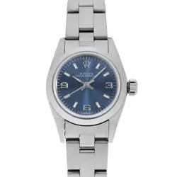 ROLEX OYSTER PERPETUAL 67180 BLUE 369 WHITE BAR U NUMBER SECOND HAND WOMEN