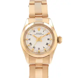 ROLEX OYSTER PERPETUAL 26 6718 WHITE ARABIC YELLOW GOLD OYSTER LADIES WATCH