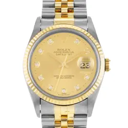 ROLEX DATEJUST 36 16233 CHAMPAGNE DIAMOND STEEL YELLOW GOLD JUBILEE MENS WATCH