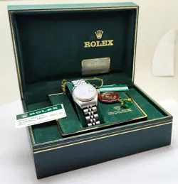 1990 ROLEX 69174 DATEJUST GRAY DIAL LADIES WATCH ALL BOXES, PAPERS, TAGS, ETC.