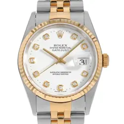 ROLEX DATEJUST 10P DIAMOND 16233G WHITE Y NUMBER SECOND HAND MENS