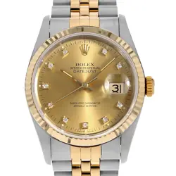 ROLEX DATEJUST 10P DIAMOND 16233G CHAMPAGNE GOLD X NUMBER SECOND HAND MENS
