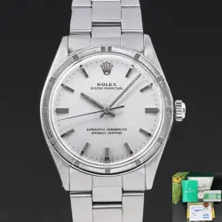 ROLEX OYSTER PERPETUAL 1007 34MM 1967 STEEL SILVER DIAL BOX 1Y WARRANTY