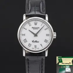 ROLEX CELLINI 6110 26MM 2008 WHITE GOLD SILVER JUBILEE ROMAN DIAL FULLSET 1Y W