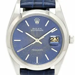 ROLEX OYSTERDATE PRECISION 6694 BLUE DIAL NO. 38 CIRCA 1973 SS LEATHER MEN WA