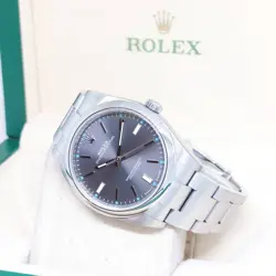 ROLEX 39MM DARK RHODIUM INDEXES OYSTER PERPETUAL REF: 114300 (BOX & CARD-2016)