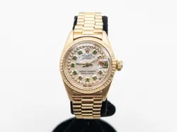 $25,000 ROLEX DATEJUST PRESIDENT EMERALD DIAMOND 18K YELLOW GOLD LADIES WATCH