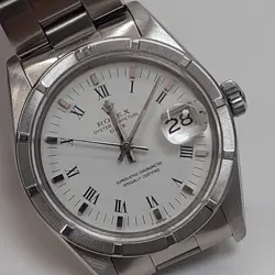 ROLEX DATE 34 MM STEEL OYSTER WHITE ROMAN AUTOMATIC WATCH 1501 CIRCA 1979
