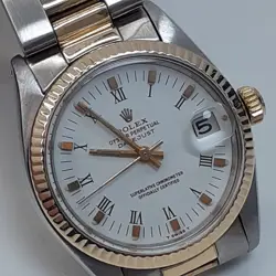 ROLEX MIDSIZE DATEJUST 31 MM TWO TONE OYSTER WHITE ROMAN WATCH 6827 CIRCA 1981