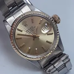 W/PAPERS 1971 ROLEX LADIES DATE 26 MM TWO TONE OYSTER CHAMPAGNE WATCH 6517