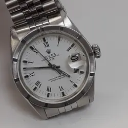 W/SERVICE PAPERS ROLEX DATE 34MM STEEL JUBILEE WHITE ROMAN WATCH 1501 CIRCA 1968