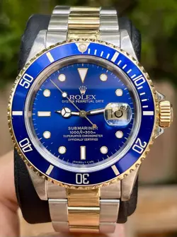 ROLEX SUBMARINER BLUESY 16613 MEN’S WATCH TWO TONE 18K GOLD BOX/PAPERS/SERVICED