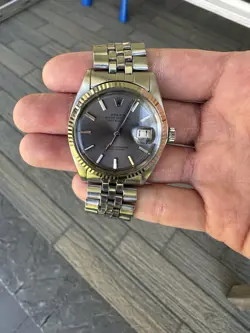 ROLEX DATEJUST 1601 LAVENDER DIAL STEEL CASE WHITE GOLD FLUTED BEZEL
