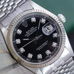 ROLEX MENS DATEJUST GOLD & STEEL BLACK DIAMOND DIAL FLUTED BEZEL 36MM WATCH 1601