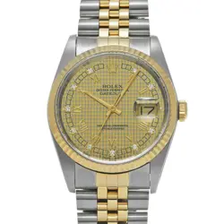 ROLEX DATEJUST 16233G L NUMBER 1989 MANUFACTURED CHAMPAGNE HOUNSTOOTH/DIAMOND WA