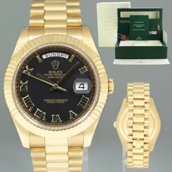 MINT PAPERS ROLEX DAY DATE II PRESIDENT 218238 YELLOW GOLD BLACK ROMAN 41MM