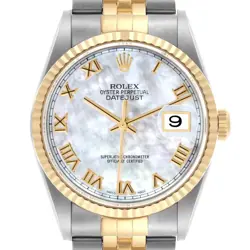 ROLEX DATEJUST 36 STEEL YELLOW GOLD MOP MENS WATCH 16233 BOX PAPERS