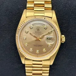 ROLEX DAY-DATE 1803 36MM 18K YELLOW GOLD CHAMPAGNE PIE PAN DIAMOND DIAL WATCH