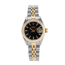 1981 ROLEX LADY DATE 26MM 6917 BLACK DIAL JUBILEE YELLOW GOLD STEEL WATCH