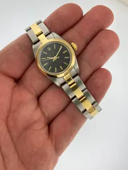 ROLEX 67183 OYSTER PERPETUAL AUTOMATIC BLACK DIAL 18K YELLOW GOLD & STEEL