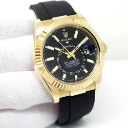 ROLEX 336238 SKYDWELLER 18K YELLOW GOLD WITH BLACK DIAL ON OYSTERFLEX