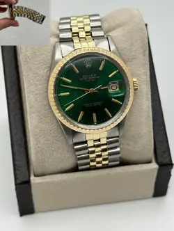 ROLEX DATE 15053 GREEN DIAL 18K YELLOW GOLD STAINLESS STEEL 34MM