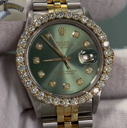ROLEX DATEJUST 16013 GREEN DIAL DIAMOND BEZEL 18K YELLOW GOLD STAINLESS STEEL