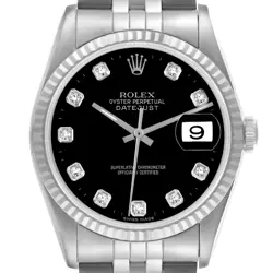 ROLEX DATEJUST STEEL WHITE GOLD BLACK DIAMOND DIAL MENS WATCH 16234