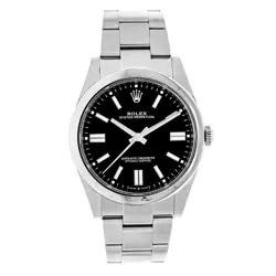 ROLEX OYSTER PERPETUAL WATCH 41MM BLACK INDEX HOUR MARKERS DIAL STAINLESS STEEL
