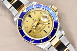 2007 ROLEX SUBMARINER DATE 18K TWO TONE CHAMPAGNE SERTI DIAL 16613 FULL SET