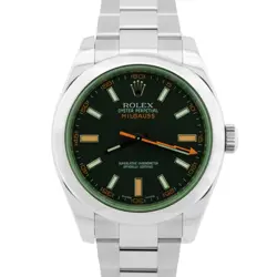 MINT ROLEX MILGAUSS BLACK GREEN ORANGE STAINLESS STEEL 40MM 116400 GV WATCH