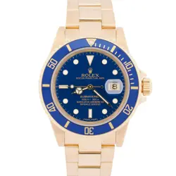 MINT 1985 ROLEX SUBMARINER DATE BLUE 18K YELLOW GOLD 40MM OYSTER 16808 WATCH
