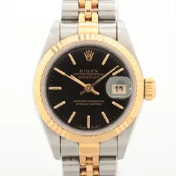 ROLEX DATEJUST 69173 SS×YG AT BLACK DIAL 3 EXTRA LINKS